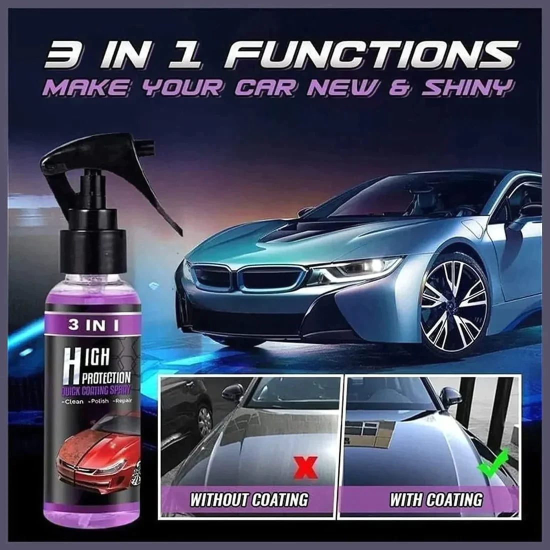 3 in 1 High Protection Car Ceramic Coating Spray (Pack of 2) – Quirky  Essential